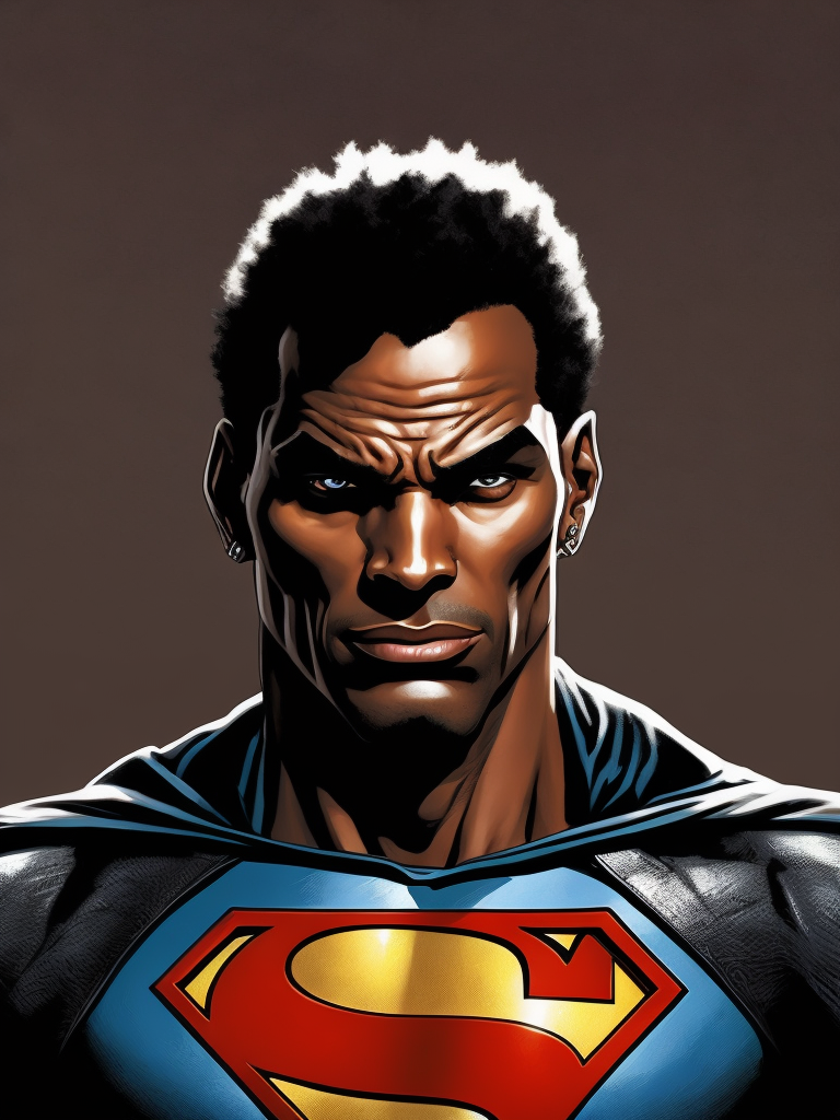 Black Superman, Hero Portrait, Comics, Marvel, Horror, USA, style of Richard Corben