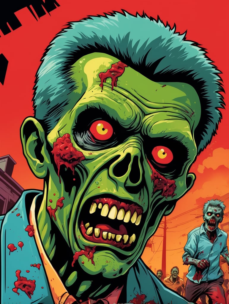 Pop art illustration, zombies running through the streets