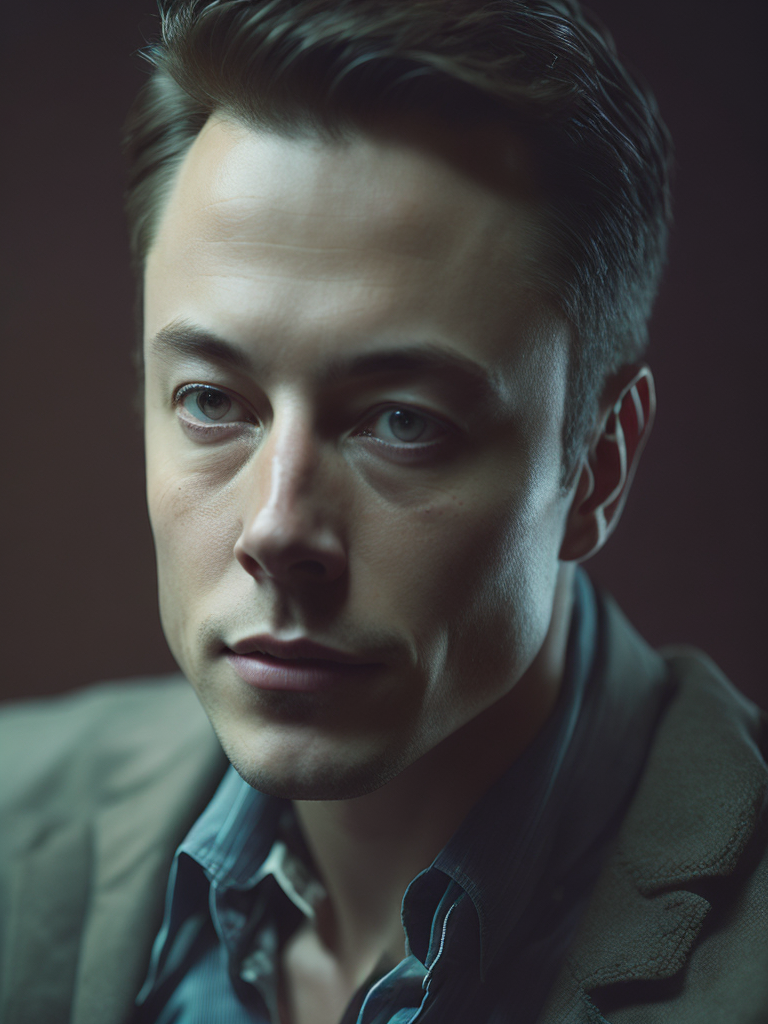 Elon musk as Irom man, bright saturated colors, Professional photo, Focus on the face, clear face details, Blurred Bokeh Background