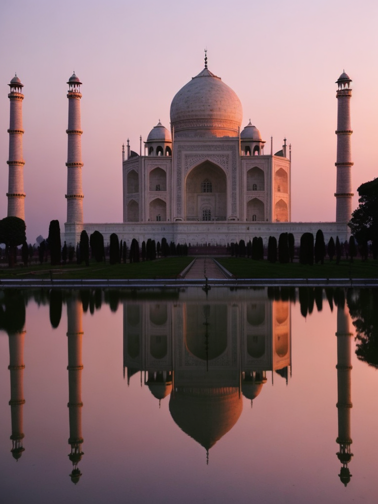 Taj Mahal, pink purple sunset,