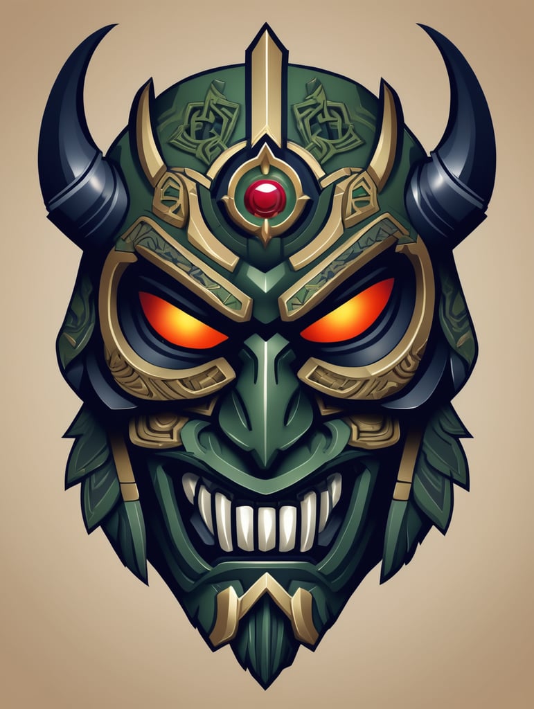 military logo for an association called "One Shot gaming", oni mask, military theme, in colors