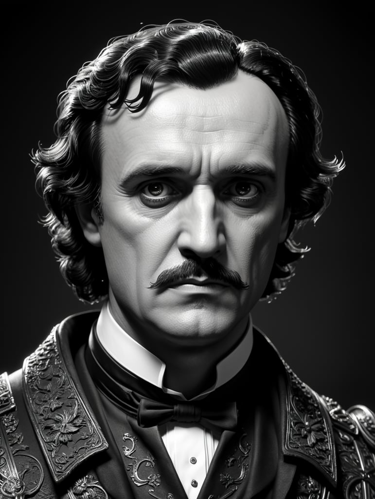 Can you make edgar allan poe monochrome in 3d z brus style