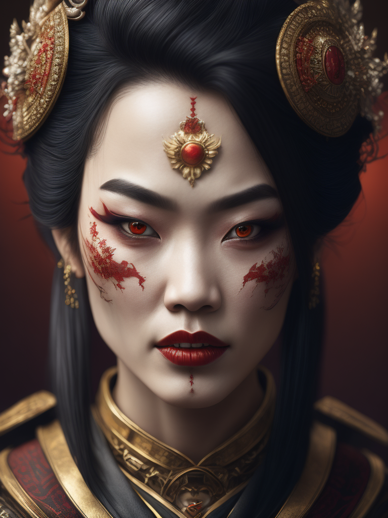 Portrait art of undead geisha, detailed, intricate, full of colour, cinematic lighting, 4k, focused, extreme details, cinematic, masterpiece