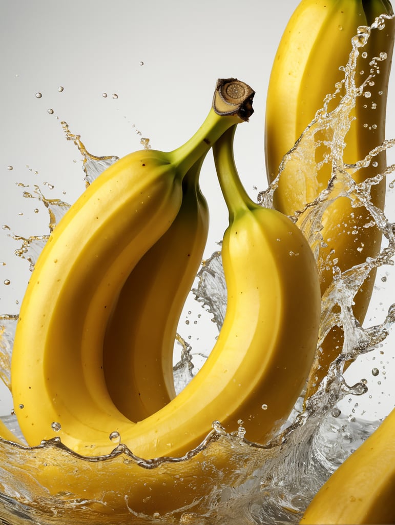 yellow bannanas with splash white background