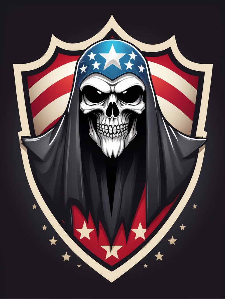 Vector American black Ghost with a flag and stars on it mascot logo, e-gaming, bright colors, Gaming Logo, vector image