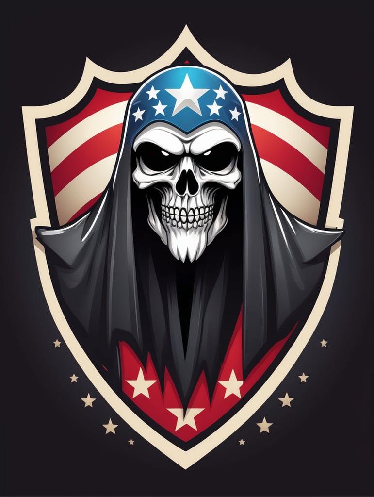 Vector American black Ghost with a flag and stars on it mascot logo, e-gaming, bright colors, Gaming Logo, vector image