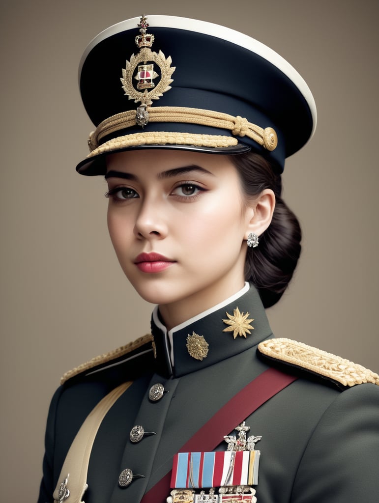 Young queen in Ceremonial military uniform