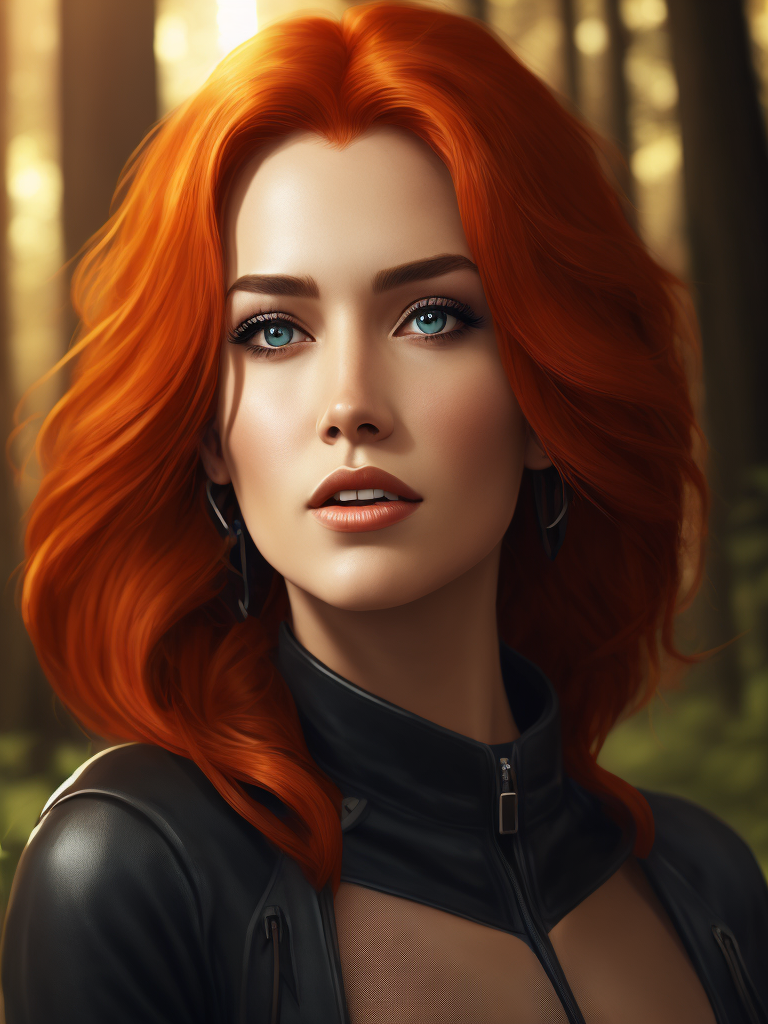 red hair beautiful girl high detailed 4k sunny light forest background, Comic Book, vector style