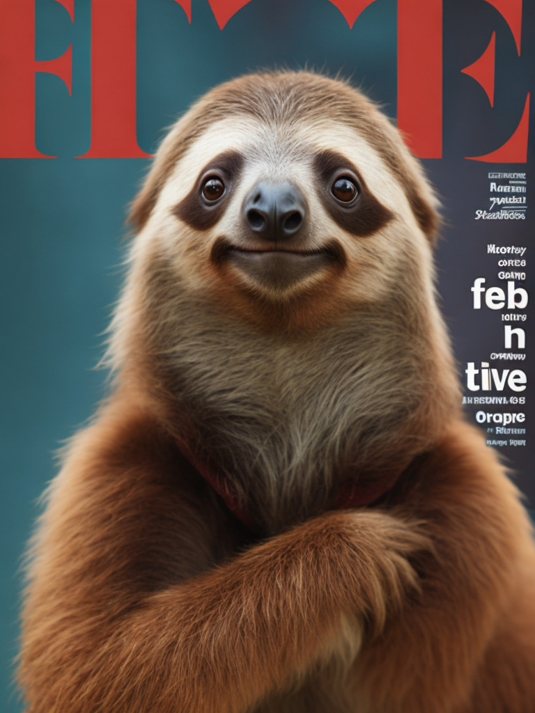 A sloth on the cover of a fashion magazine