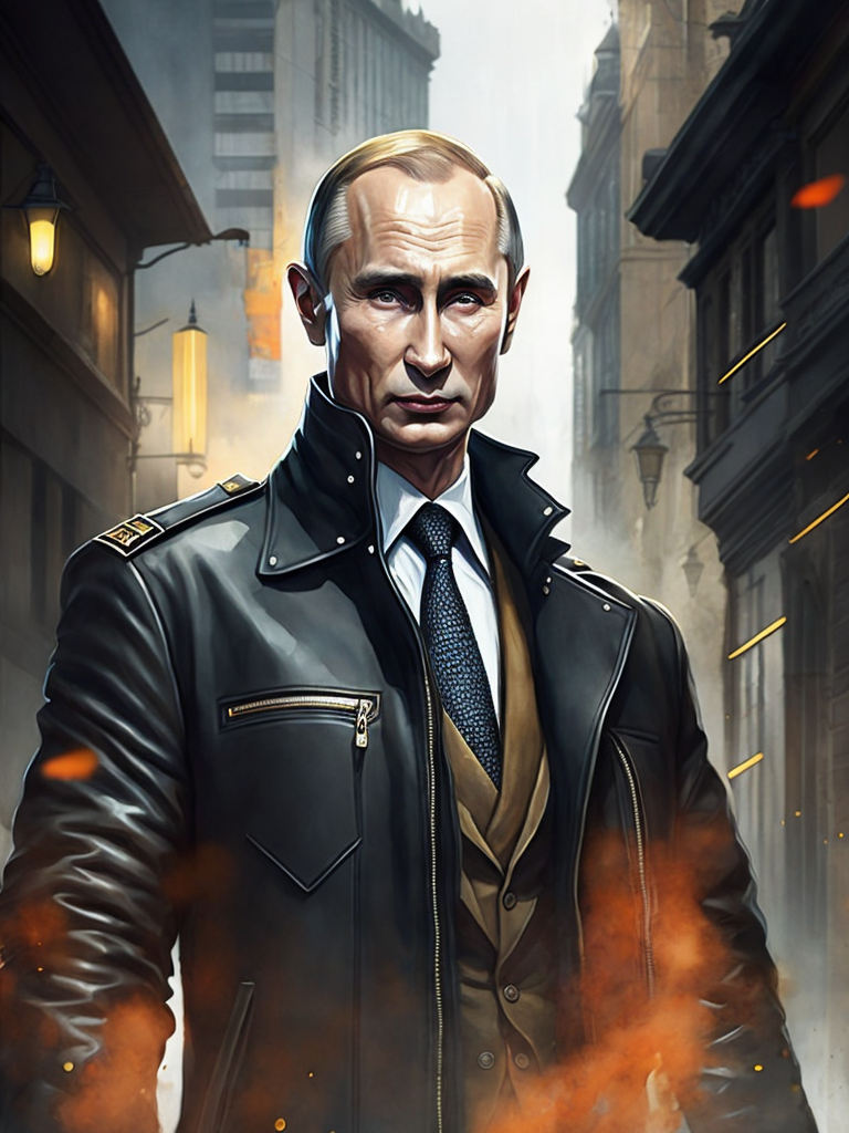 Vladimir Putin as model Balenciaga in a long black leather coat walking down the catwalk, high definition, photography, cinematic, detailed character portrait, detailed and intricate environment, detailed and intricate environment.