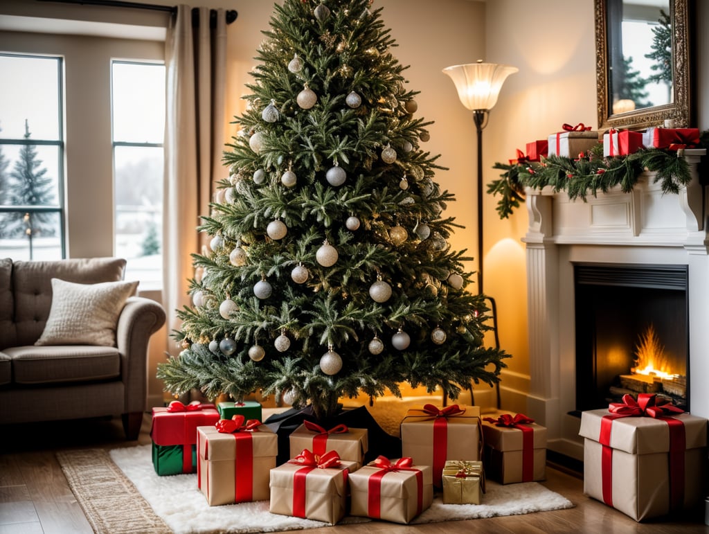 A Christmas tree and presents