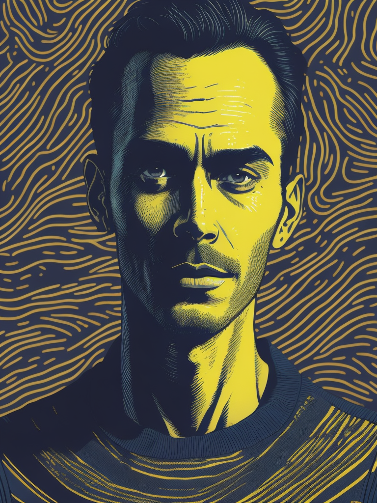 yellow blue black cream noise patterns risograph man, happy surrealism, fashion, shot on sony, edited with Maya, Nuke, Blender, Fusion, Houdini