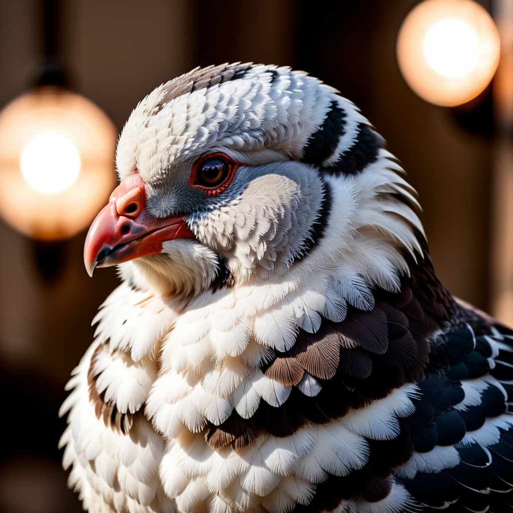 Fat, fluffy, adorable pigeon with a double chin and high soft studio 360° view