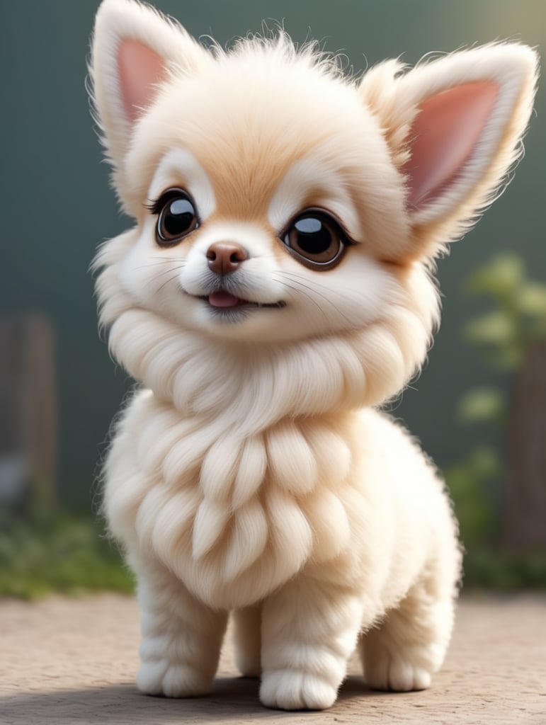 cute, fluffy, hybrid alpaca and chihuahua, full view, chibi style, disney style, cartoon style, pixar style,