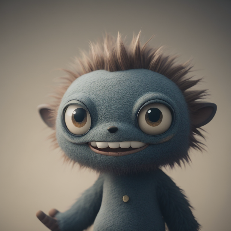 милый веселый добрый маленький монстр, мультяшный рисунок