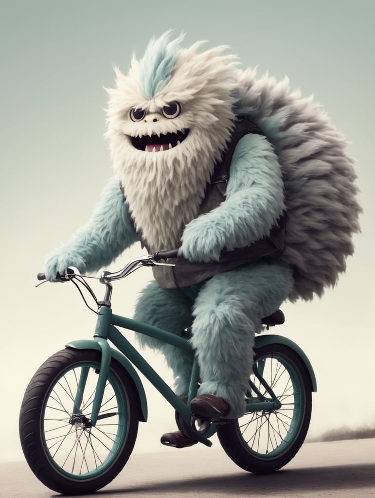 flufy Monster riding a bike