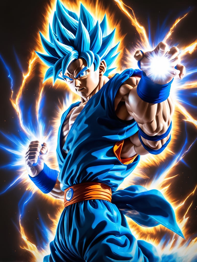 Goku from dragonball z turning super sayain blue