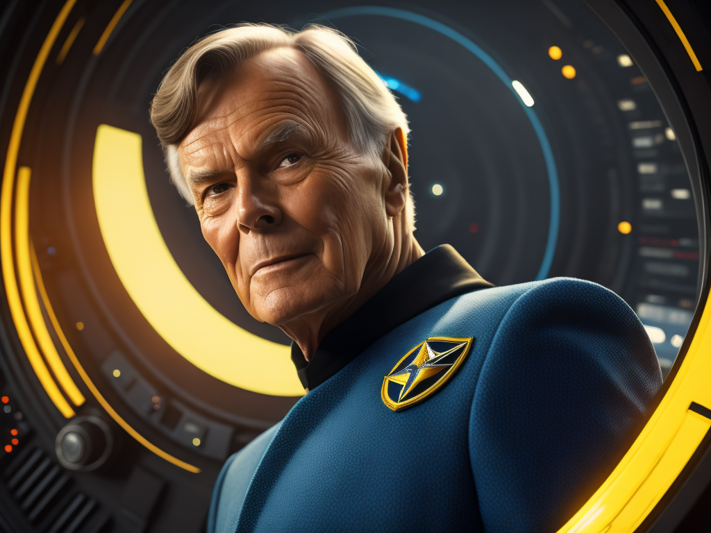 Adam West as captain of a the starship enterprise Vivid saturated colors, Contrast color