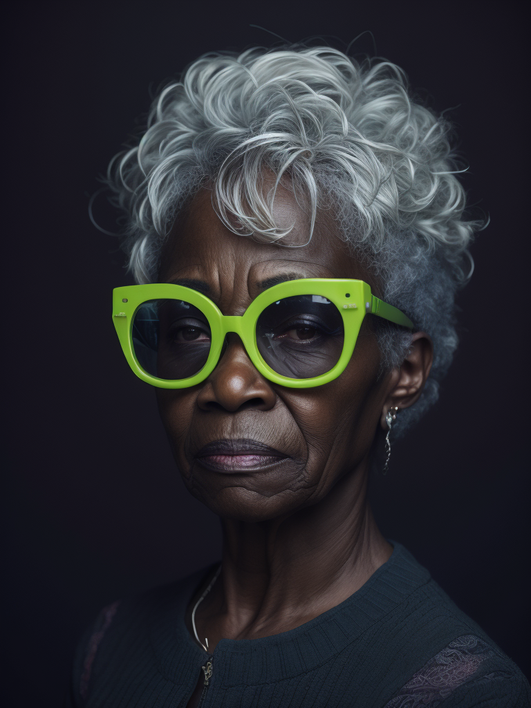 Elderly woman with black skin and gray hair wearing glasses