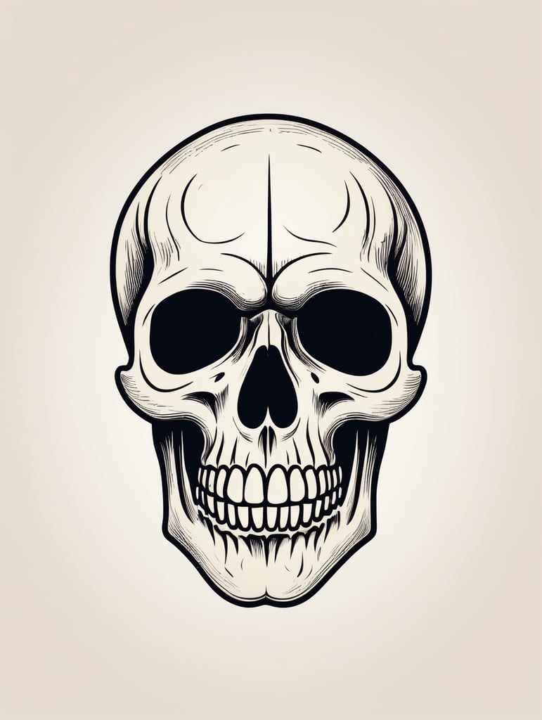 Vector vintage human skull logo in the style of basic simple line art vector comic art on white background