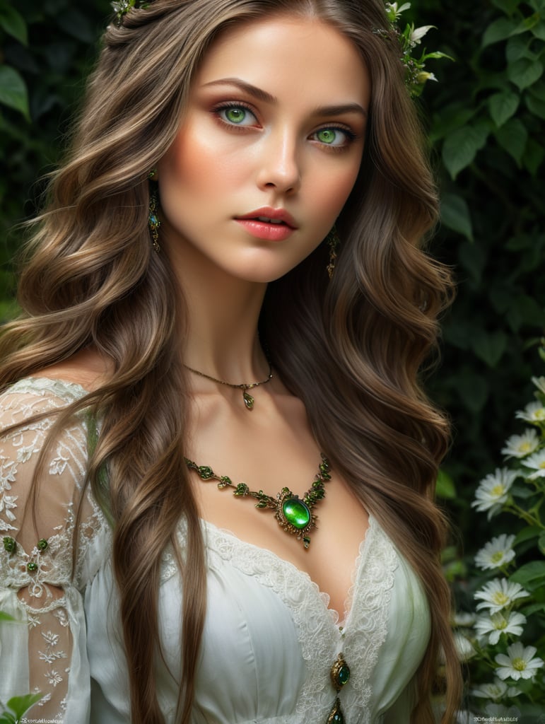 بنت عيونها خضو شعرها طويل جميله ورقيقه خلفه حديقة