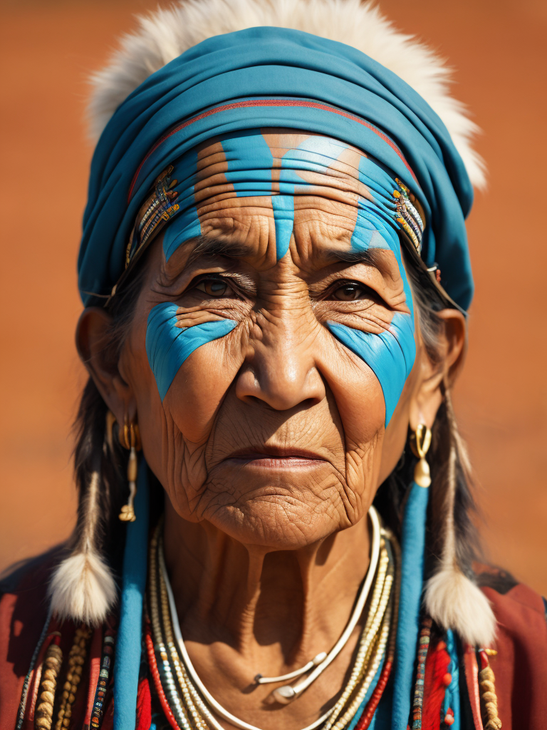 native american old woman 50 years old in national dress