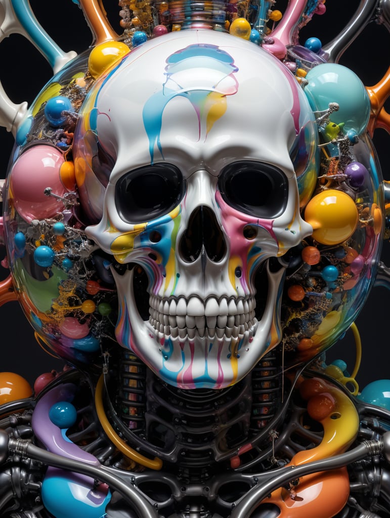 damien hirst x antony gormley x jeff koons inflated distorted meshed liquid futuristic pastel skeleton