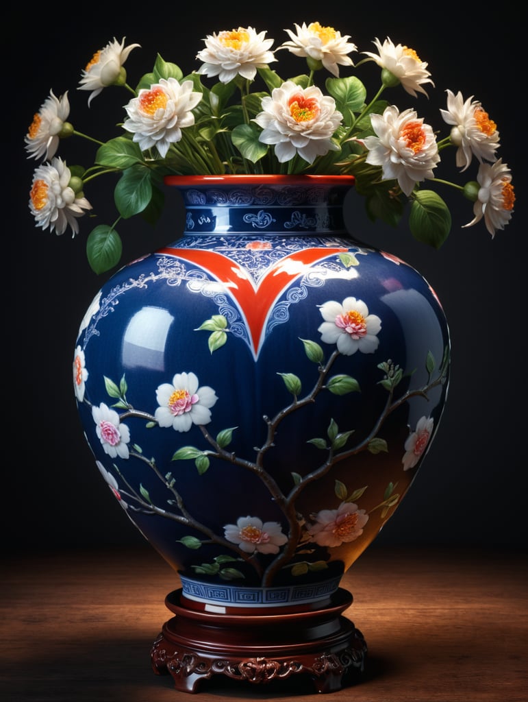Chinese porcelain heart vase, with flower