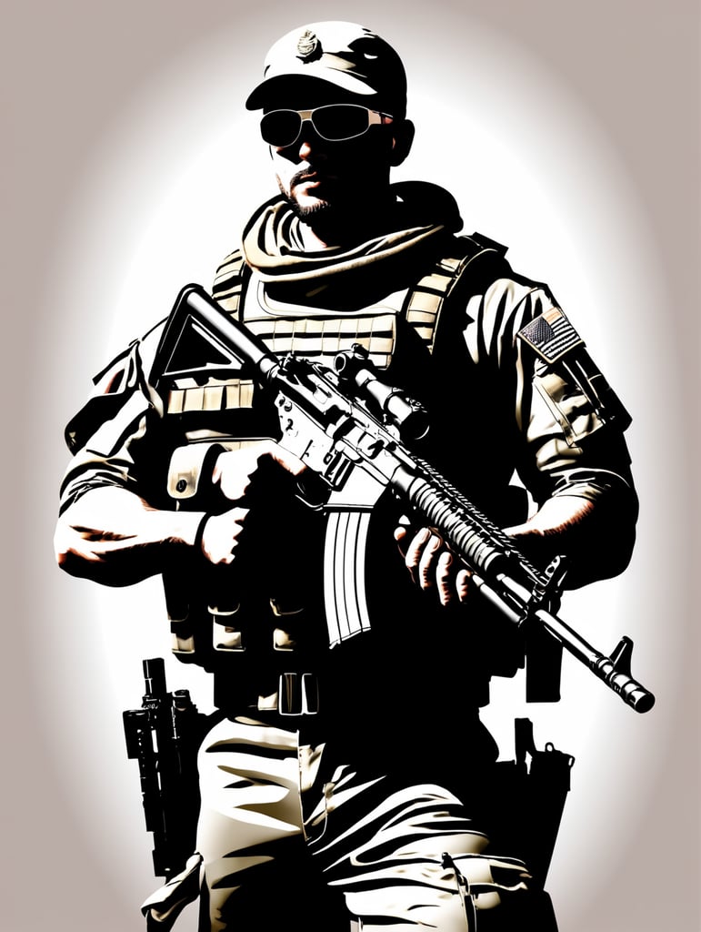 illustration modern solider holding m2 browning