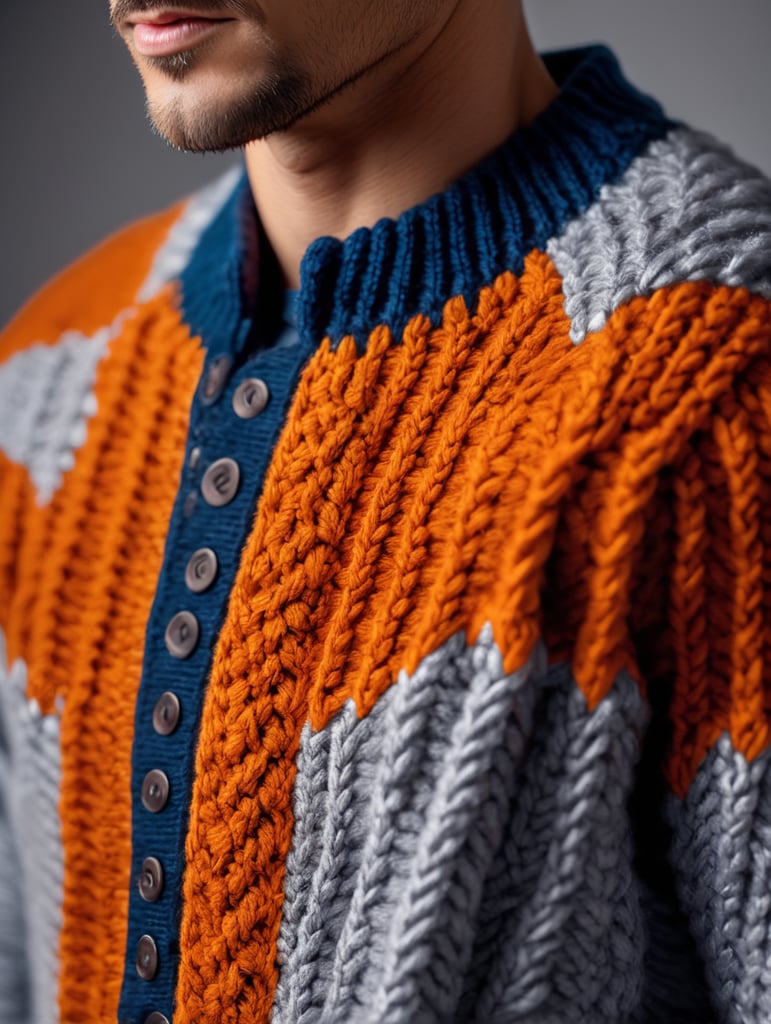 A close up of a knitted sweater, studio lighting, professional photography, post-minimalism, ultra-fine detail, high detail