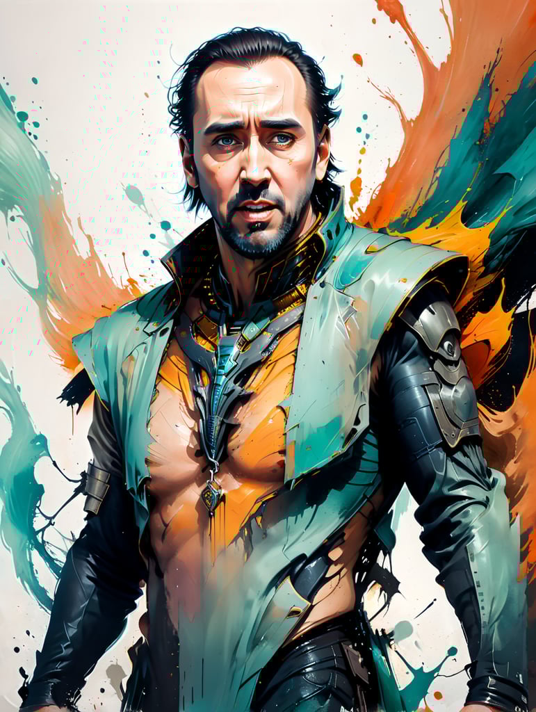 nicolas cage as dracular in cape and fangs, full body shot