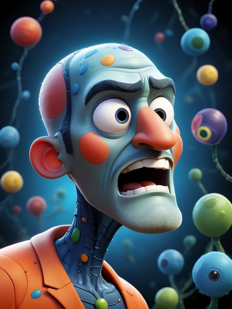 Generate a highly detailed and scientifically accurate illustration of abstract Last Universal Common Ancestor, non-human, biology, Illustration, dna cell, morphological form, drawn facial features. Make sure that the illustration accurately depicts the structure of the cell. The final image should reflect the intricate and delicate nature of this essential cellular structure, adhering to current scientific knowledge and visual standards for accuracy