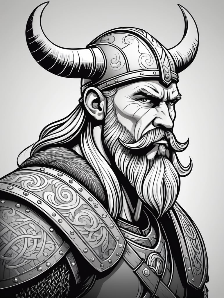 draw a single viking stylistic line character with cartoon style
