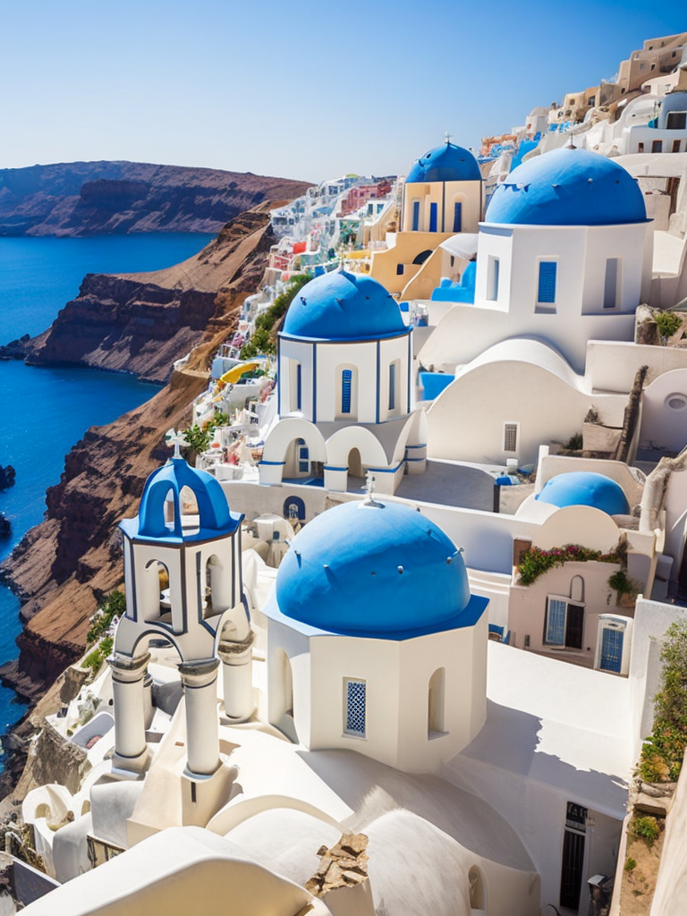 Greece Santorini, Vibrant colors, High detail,