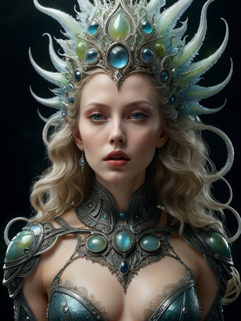 high fashion photography , shot by tim walker, photorealistic , Gorgeous alien princess, hirsute elixir, magic, dream sequence, bizarre natural phenomenon, bioluminescence, vibrant, hyper-realistic photograph, dreamlike figure, etherial levitating figure, higher consciousness, shot with Hasselblad