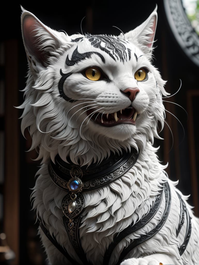 line art of an anime cat, simple, black and white