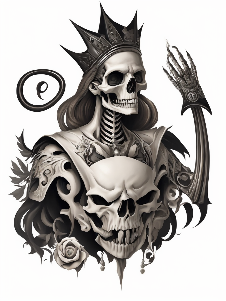 A vector art of a queen skeleton tattoo, white background