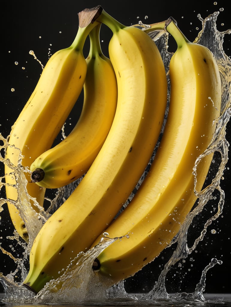 yellow bannanas with splash white background