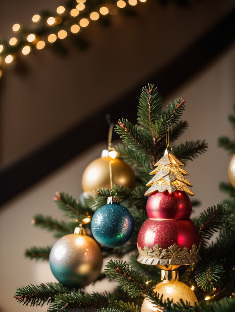 Change the background to a Christmas party with bright decorative lights and christmas tree