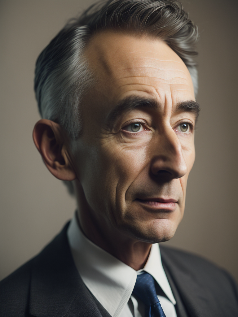 Robert Oppenheimer tapándose lo oído