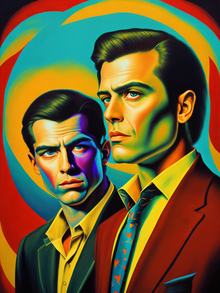 a twins, style of Ed Paschke, Painting, Oil, Portrait, Expressionism, Abstract, USA