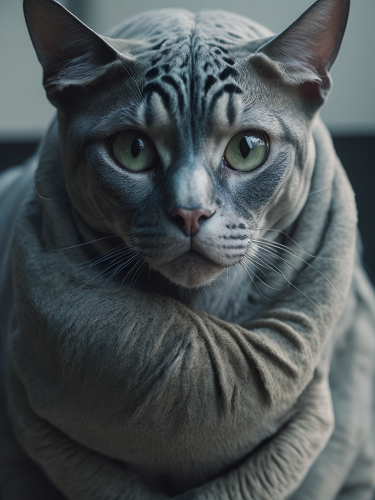 tattoos on a bold white sphynx cat