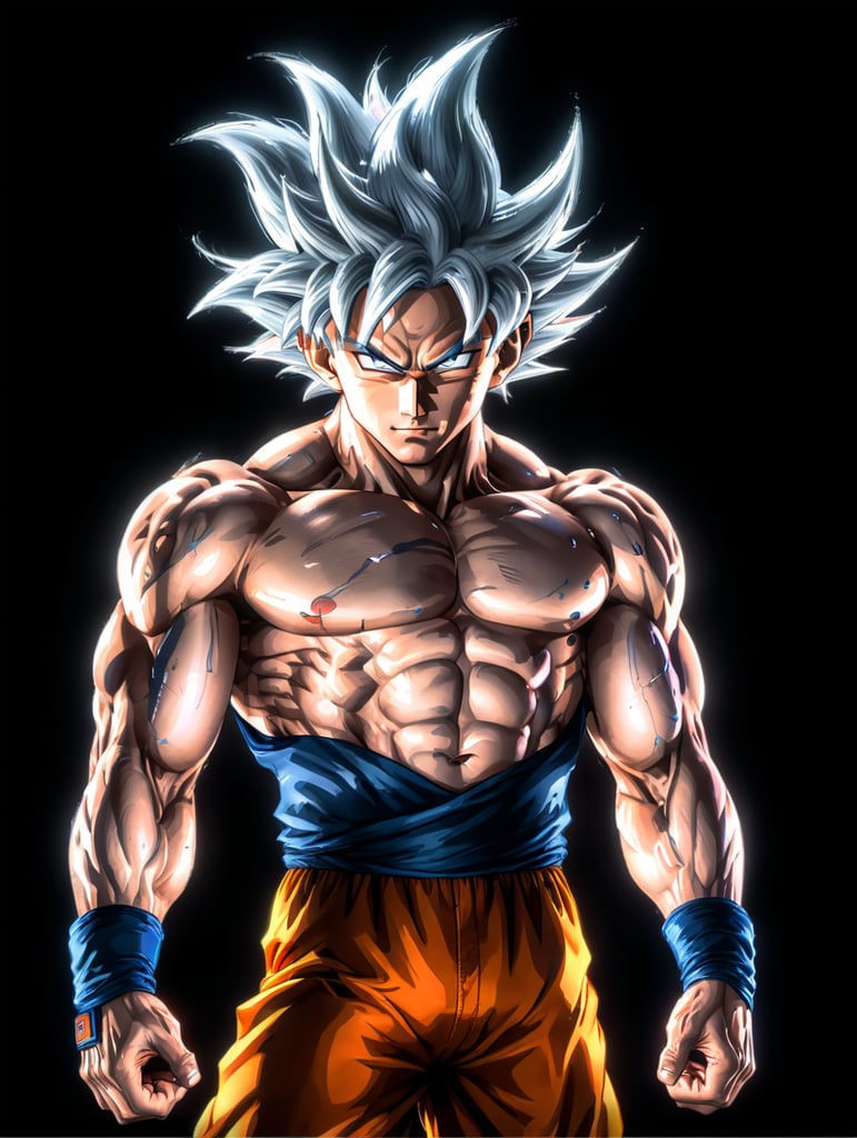 Goku ultra instinct Silver hair Intense eyes should be clearly visible