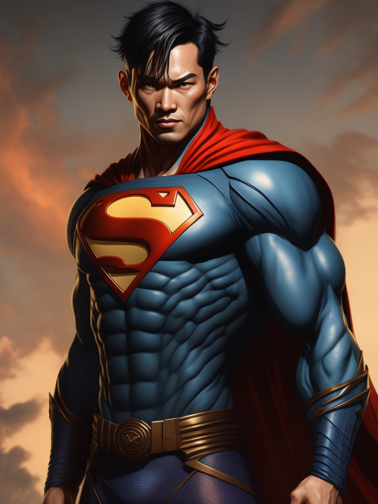 Chinese Superman, Hero Portrait, Comics, Marvel, Horror, USA, style of Richard Corben