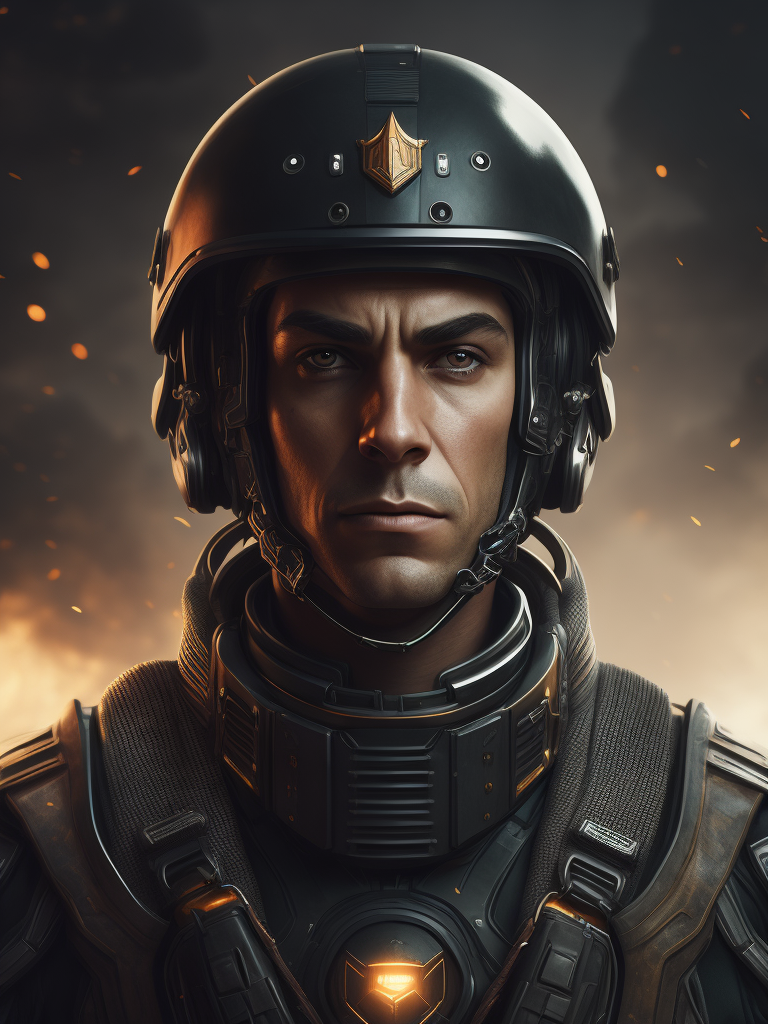 sci fi military poster, portrait of a hero in a front