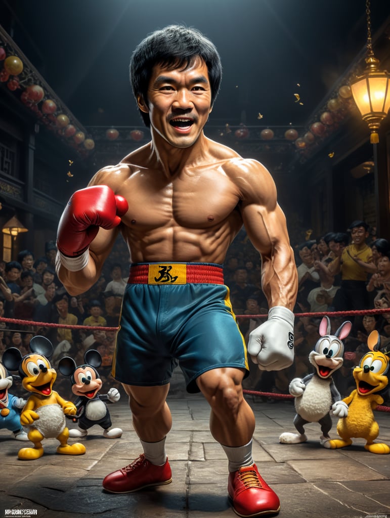 bruce lee as A cartoon character, such as Mickey Mouse, Bugs Bunny, or Homer Simpson.