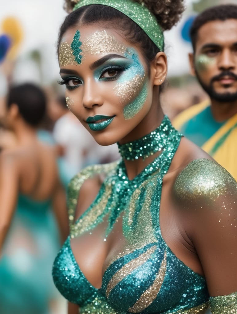 Mulher na pintura corporal de brilho de carnaval brasileiro