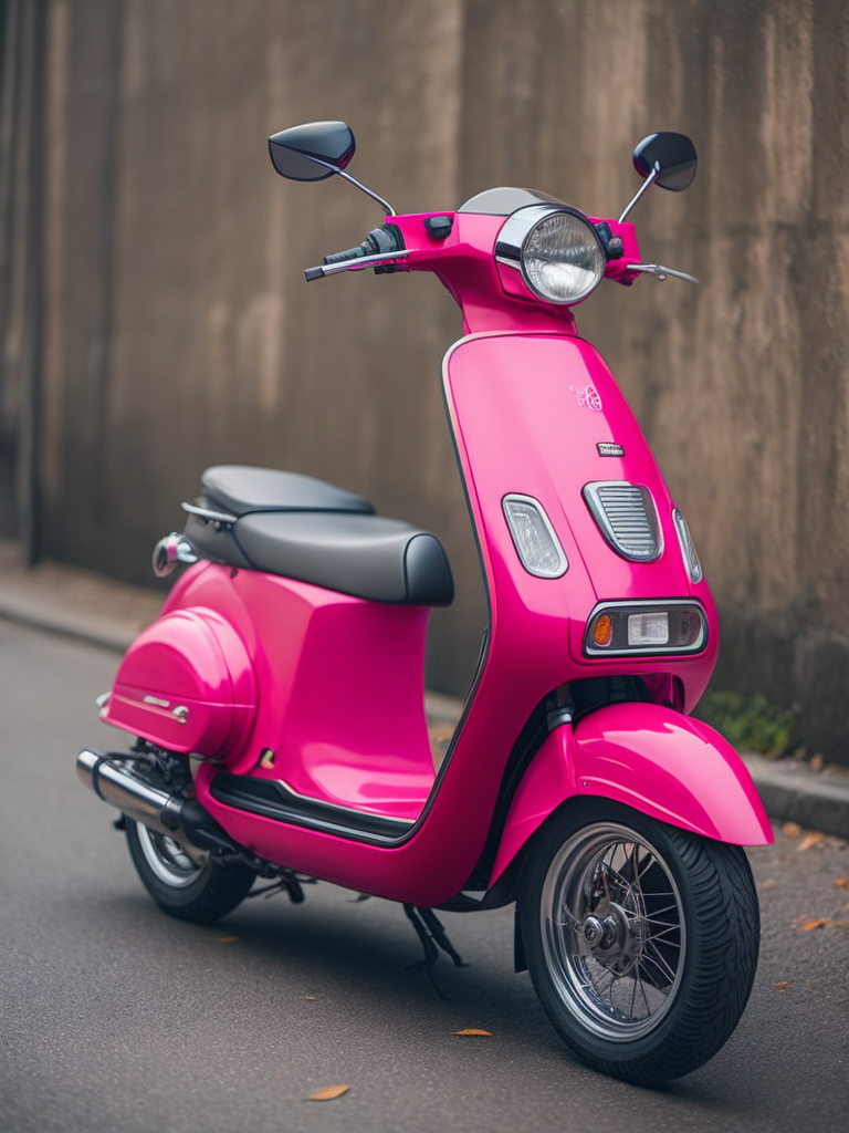 A bright pink electric moped designed by dieter rams, modern, sleek design