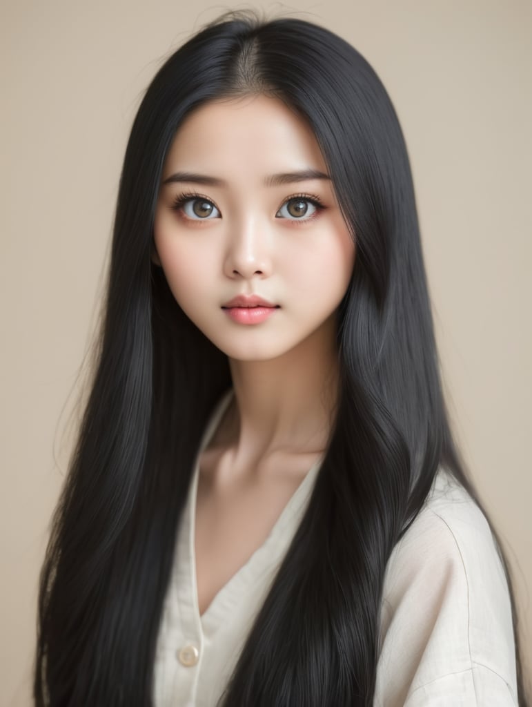 asian girl wigh long black hair and big eyes