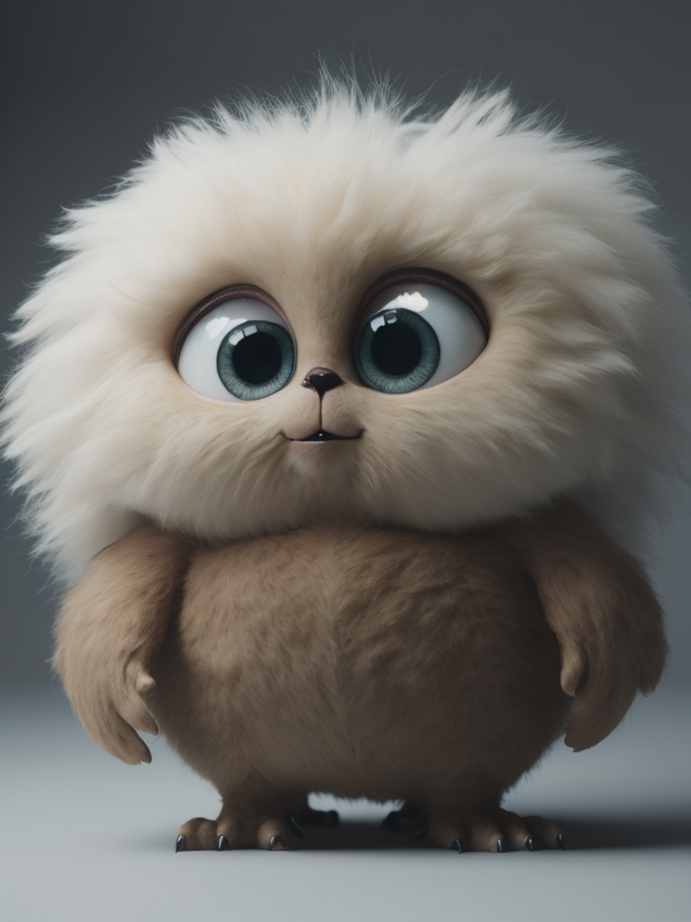 Funny fluffy character, with a smile and big eyes